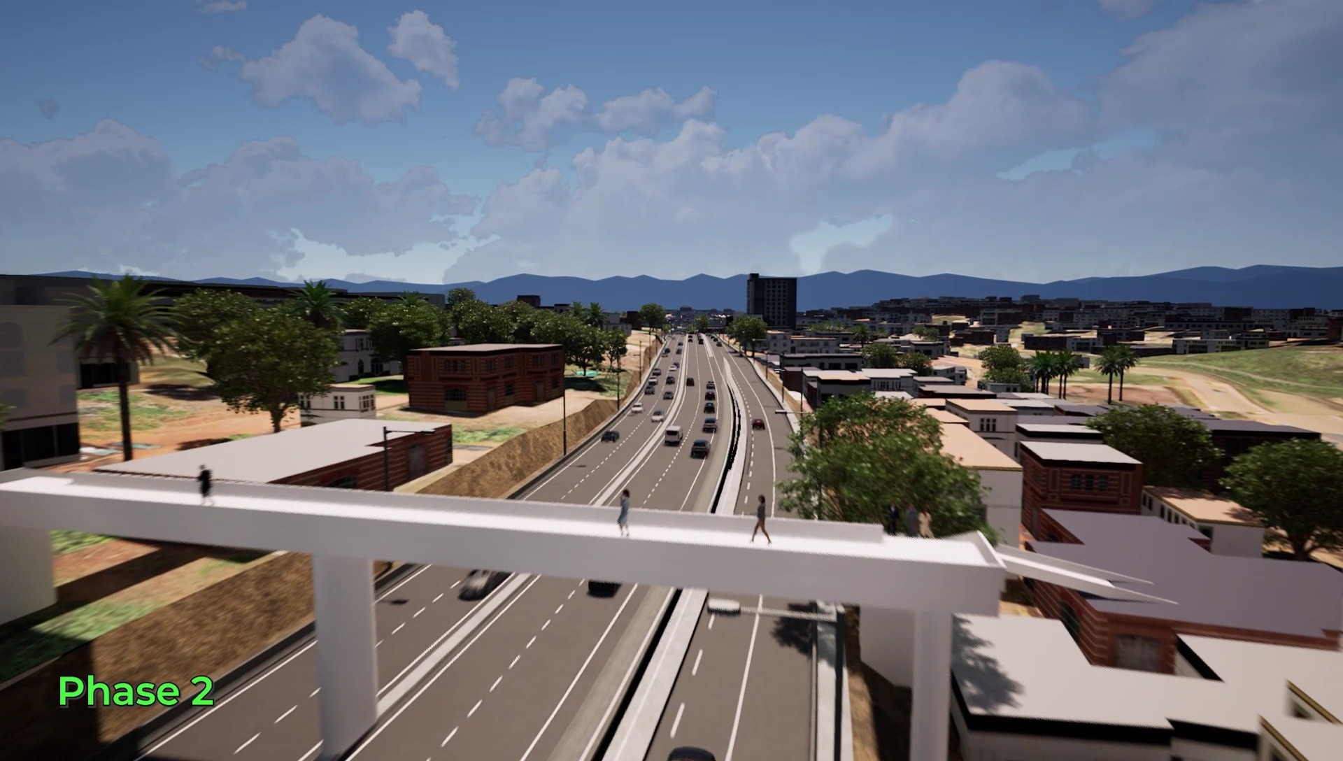 Passerelle piétonne et espace vert
